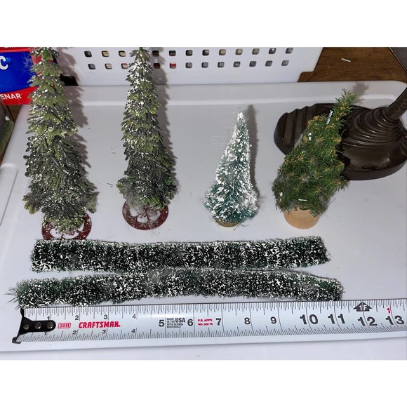 Vintage Flocked Bristle Bottle Brush & Plastic Christmas Village Trees Lot 4M - Picture 4 of 11